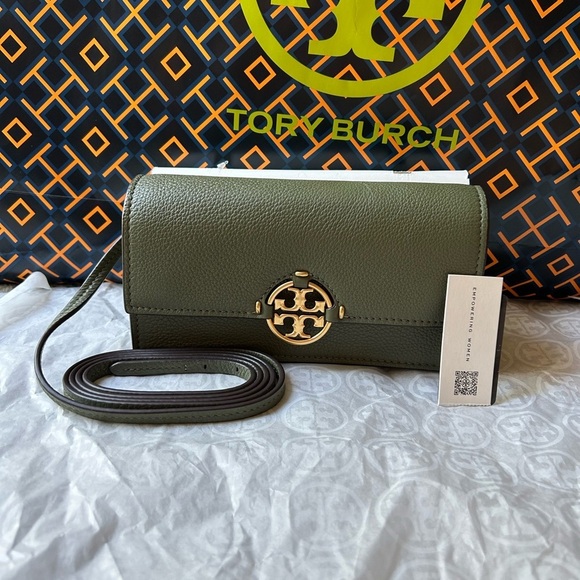 Tory Burch Handbags - Tory Burch Miller Wallet Crossbody Bag Palm Leaf Green Gold
